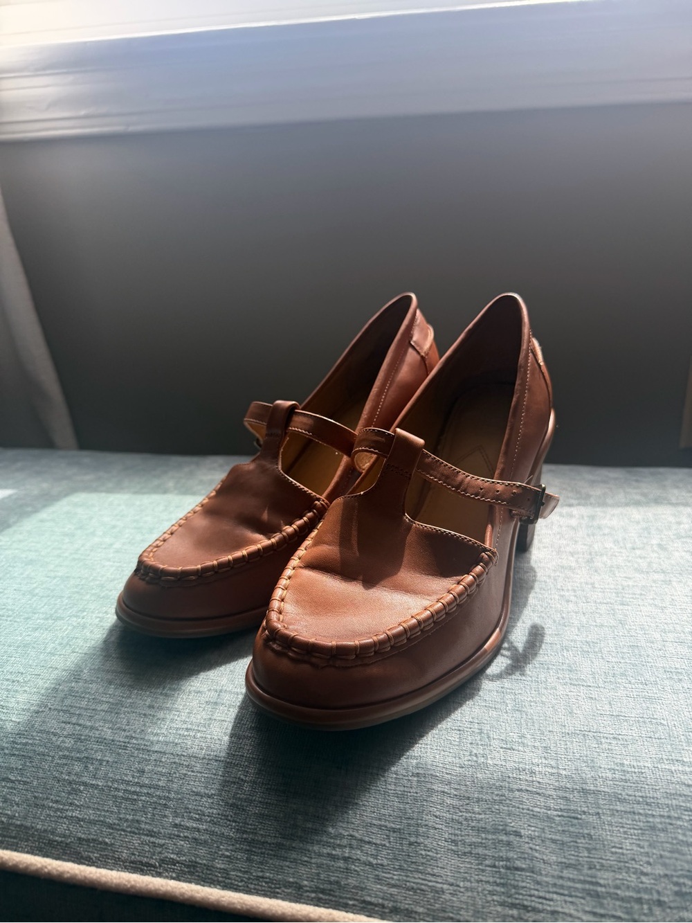 Crown Vintage Cognac Leather T-Strap Loafers - Picture 2 of 4